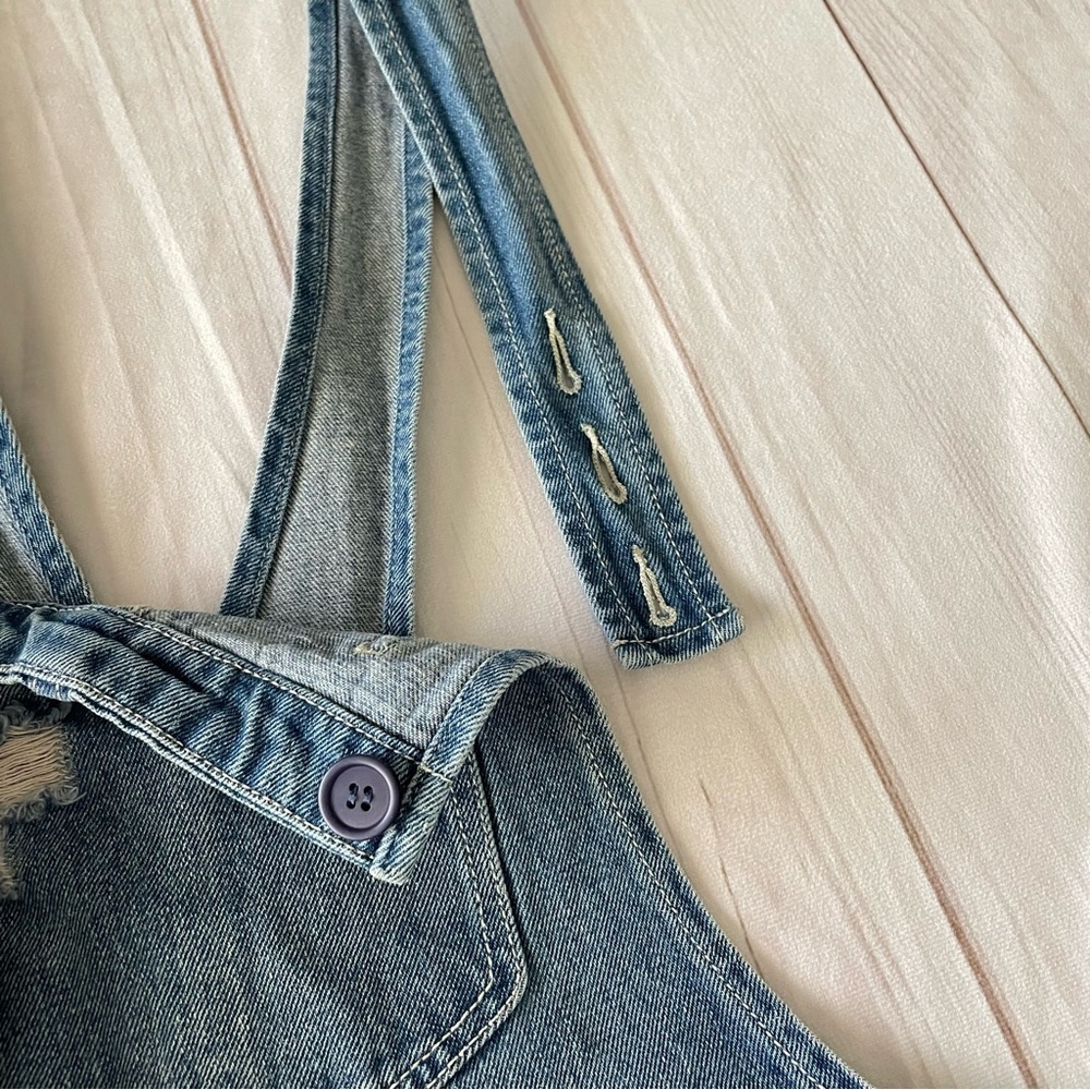Dance & Marvel Denim Overall Dress Women’s S Blue Retro Stripe Distressed Skirt - Picture 4 of 13